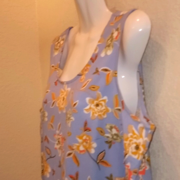 Denim & Co Blue Floral Printed Sleeveless Blouse with Peplum - Picture 3 of 13